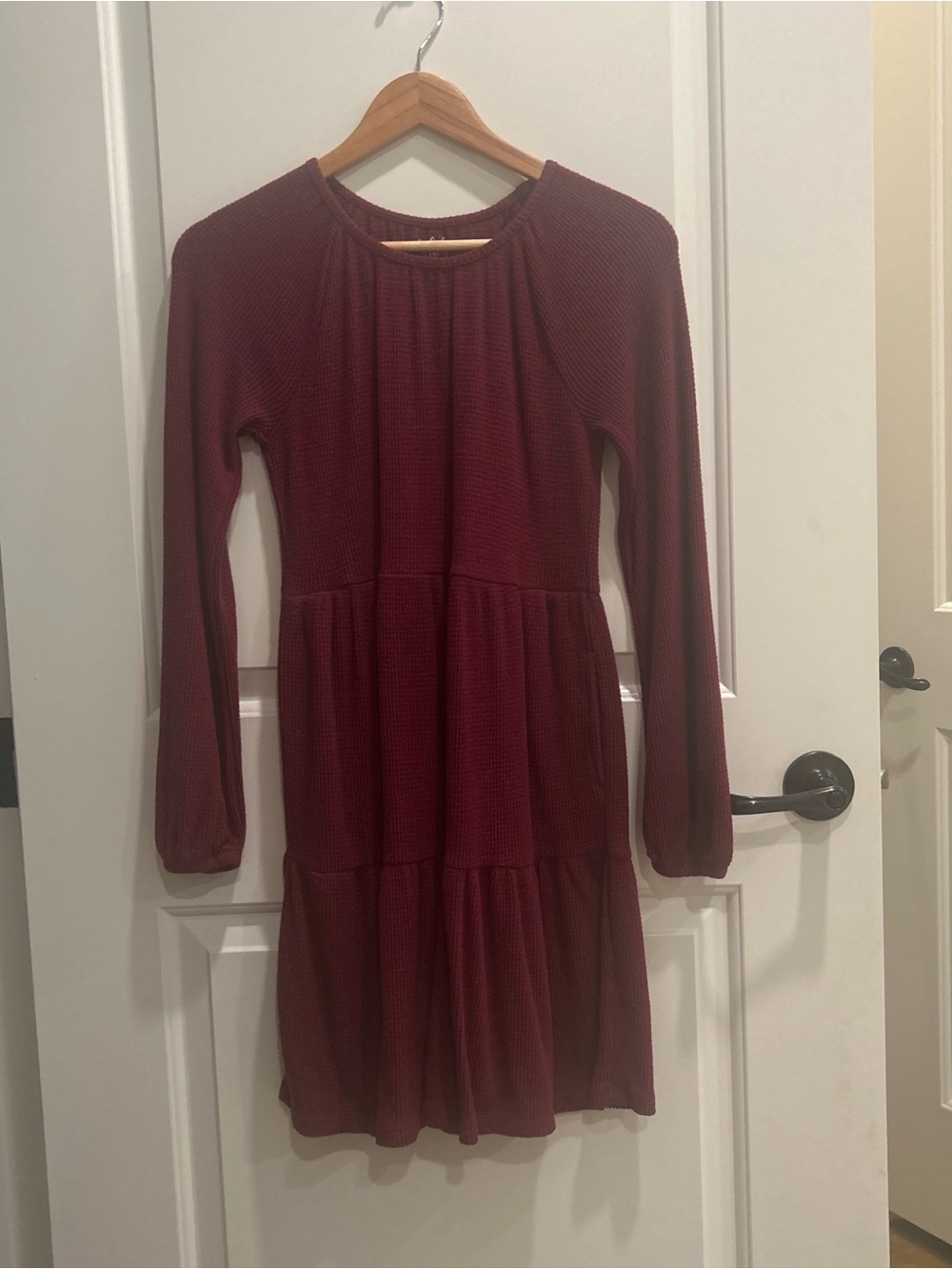 Cat & Jack Girls' Long Sleeve Tiered Dress - Burgundy